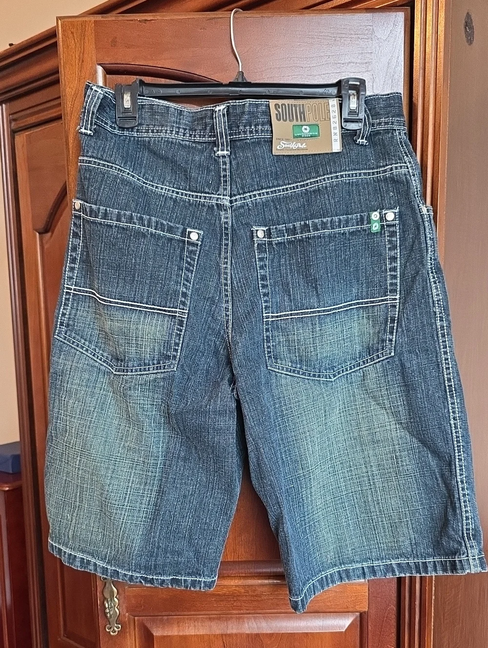 South Pole Mens Denim-Look Blue Shorts